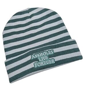 A**holes Lives Forever Striped Beanie Hat Embroidered Green Gray Streetwear‎